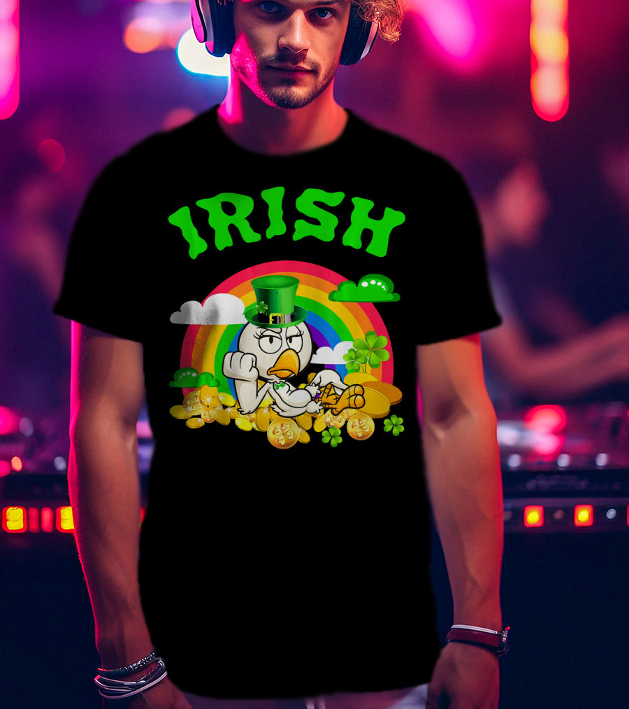 Irish Chicken Funny St Patricks Day Rainbow Gold Coins T-Shirt