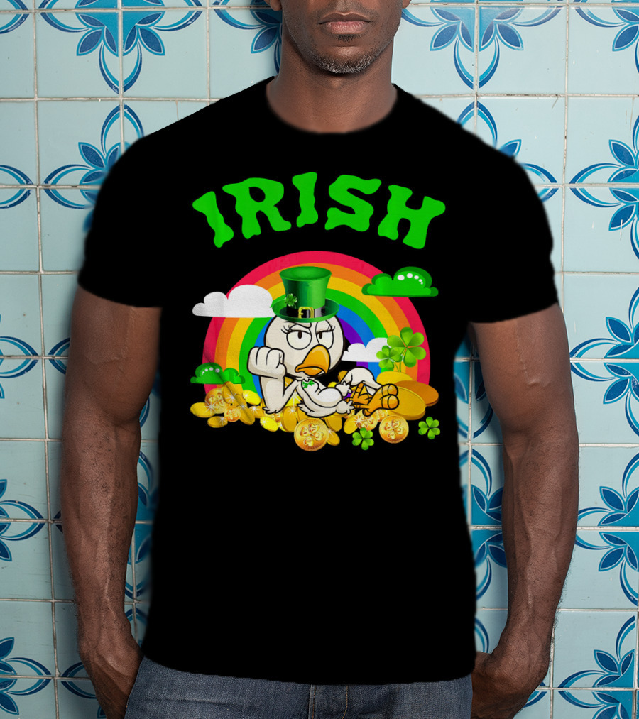 Irish Chicken Funny St Patricks Day Rainbow Gold Coins T-Shirt