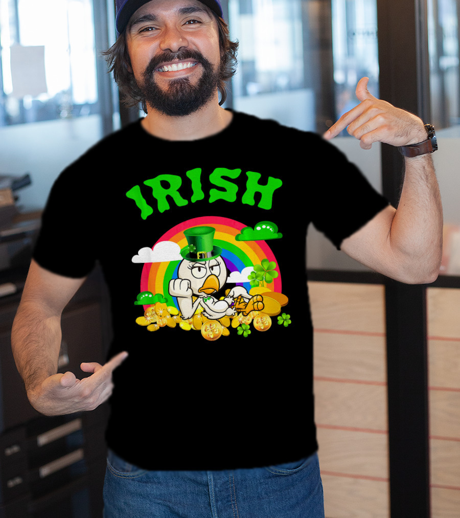 Irish Chicken Funny St Patricks Day Rainbow Gold Coins T-Shirt