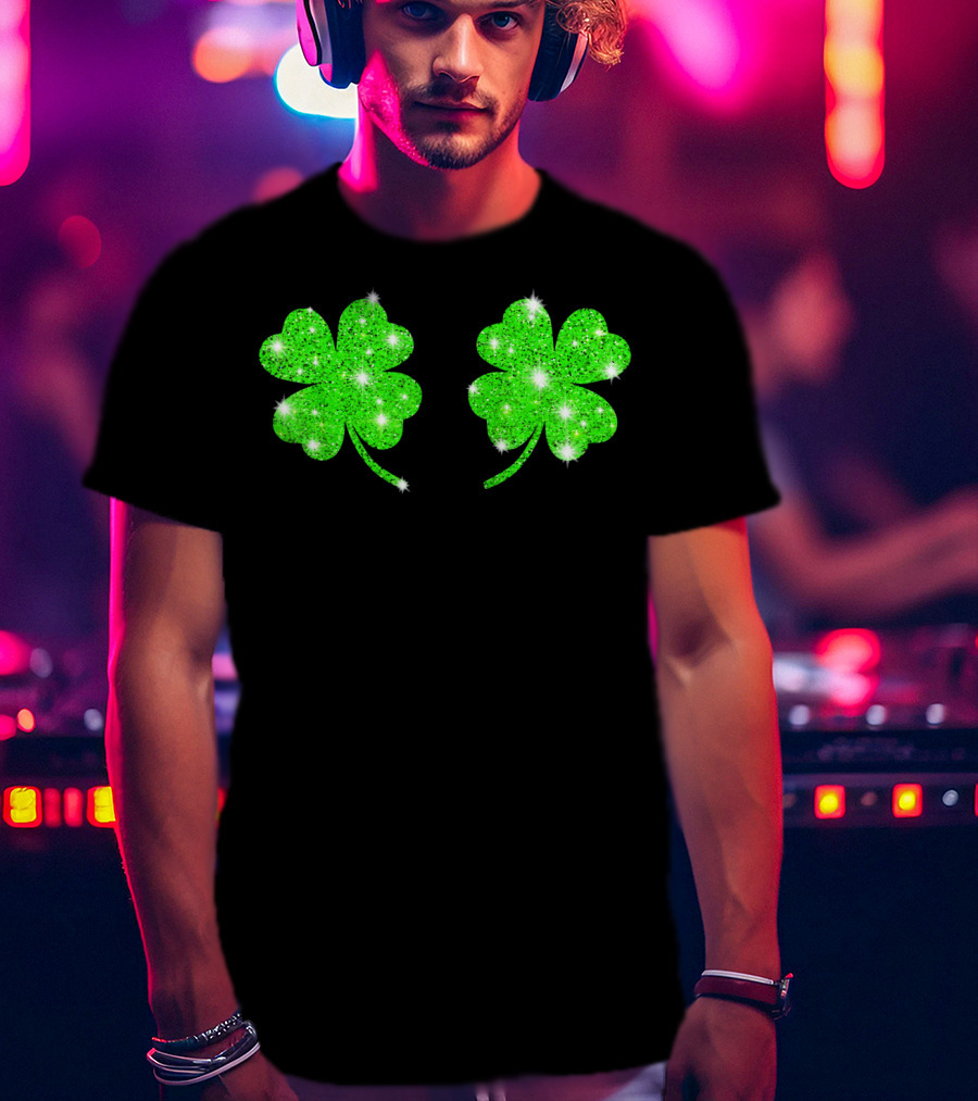 Shake Your Shamrocks Green Sparkle 4 Leaf Clover T-Shirt