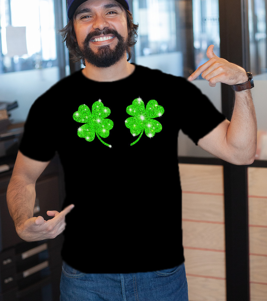 Shake Your Shamrocks Green Sparkle 4 Leaf Clover T-Shirt