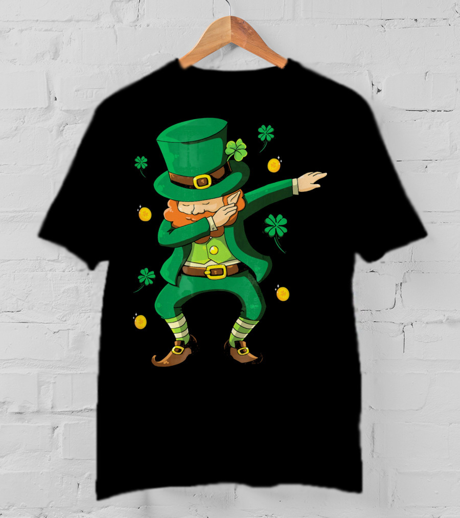 Funny Leprechaun Dabbing With Clover Coins T-Shirt