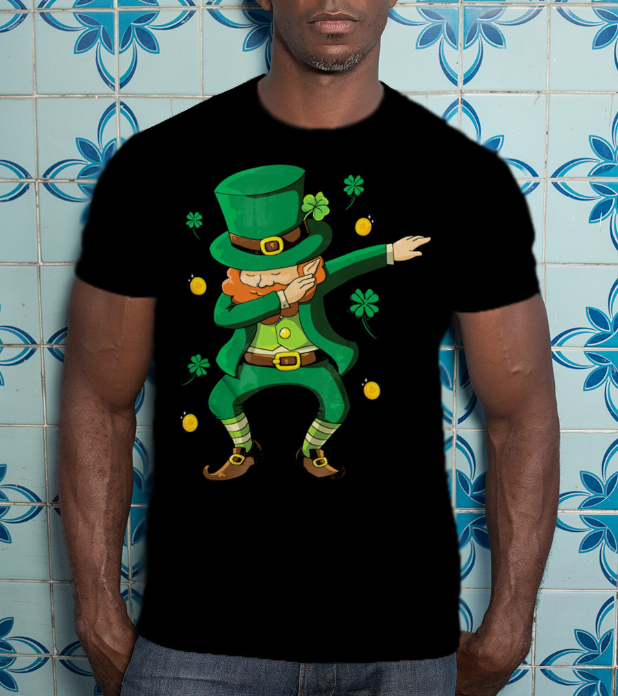 Funny Leprechaun Dabbing With Clover Coins T-Shirt