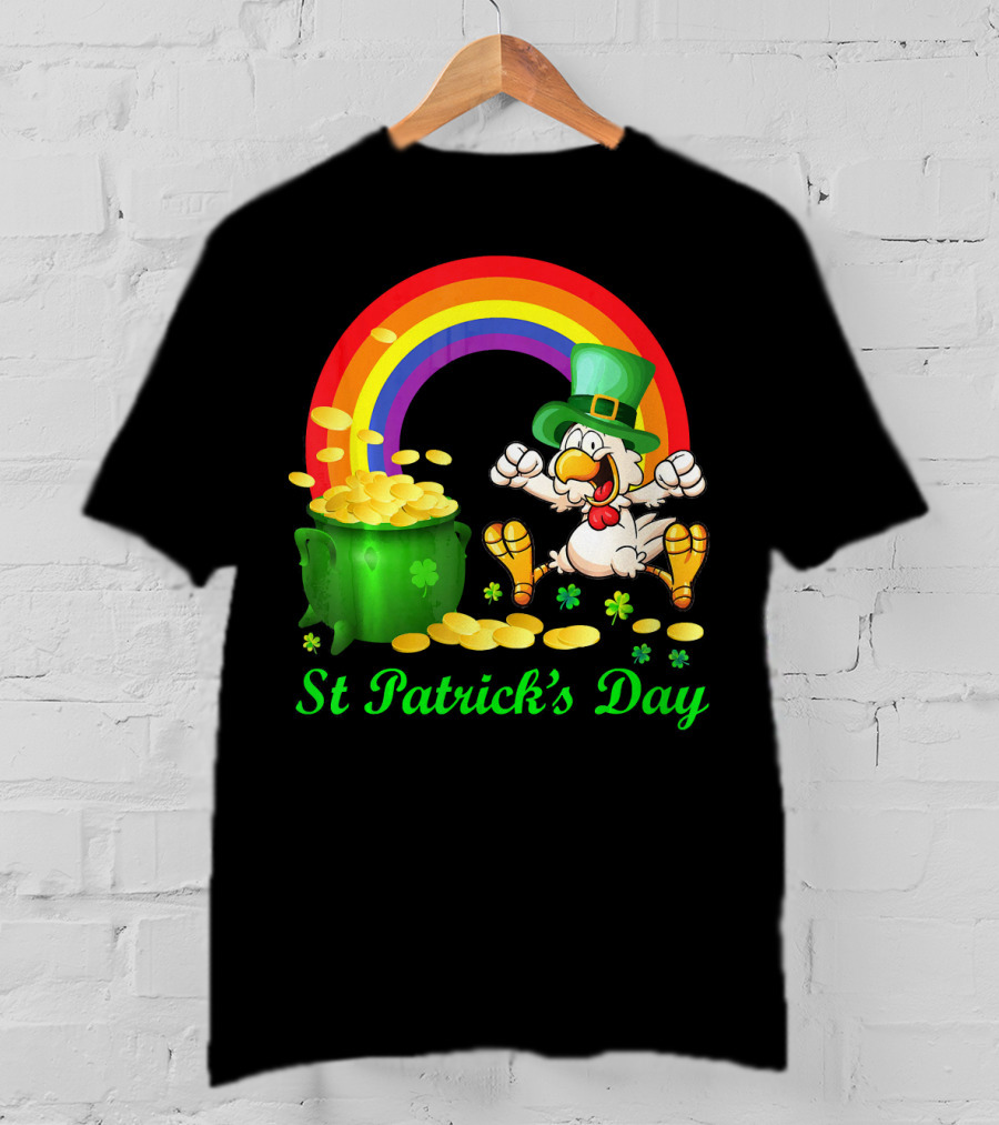 St Patrick's Day Chicken Leprechaun With Pot Of Gold And Rainbow T-Shirt