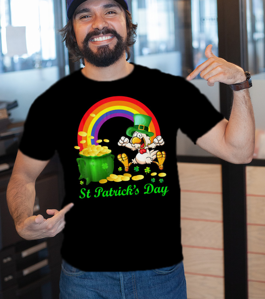 St Patrick's Day Chicken Leprechaun With Pot Of Gold And Rainbow T-Shirt