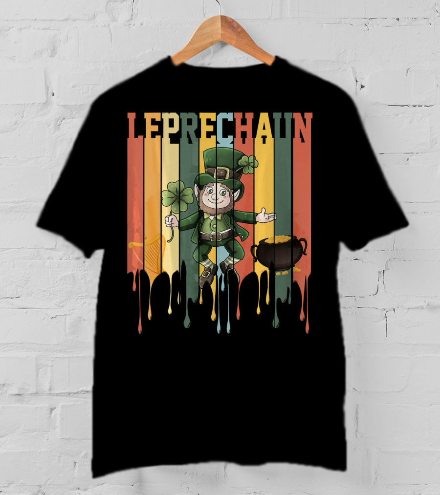 Leprechaun With Shamrock And Pot Of Gold Vintage St. Patrick's Day T-Shirt