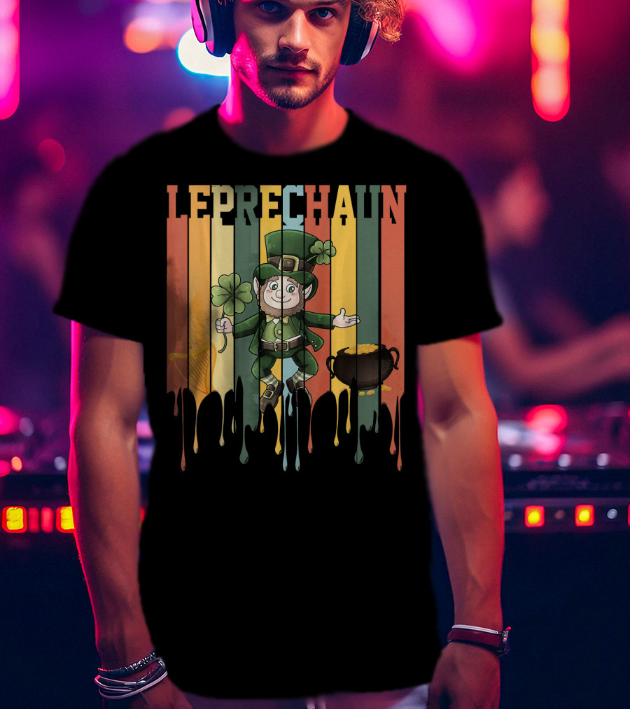 Leprechaun With Shamrock And Pot Of Gold Vintage St. Patrick's Day T-Shirt