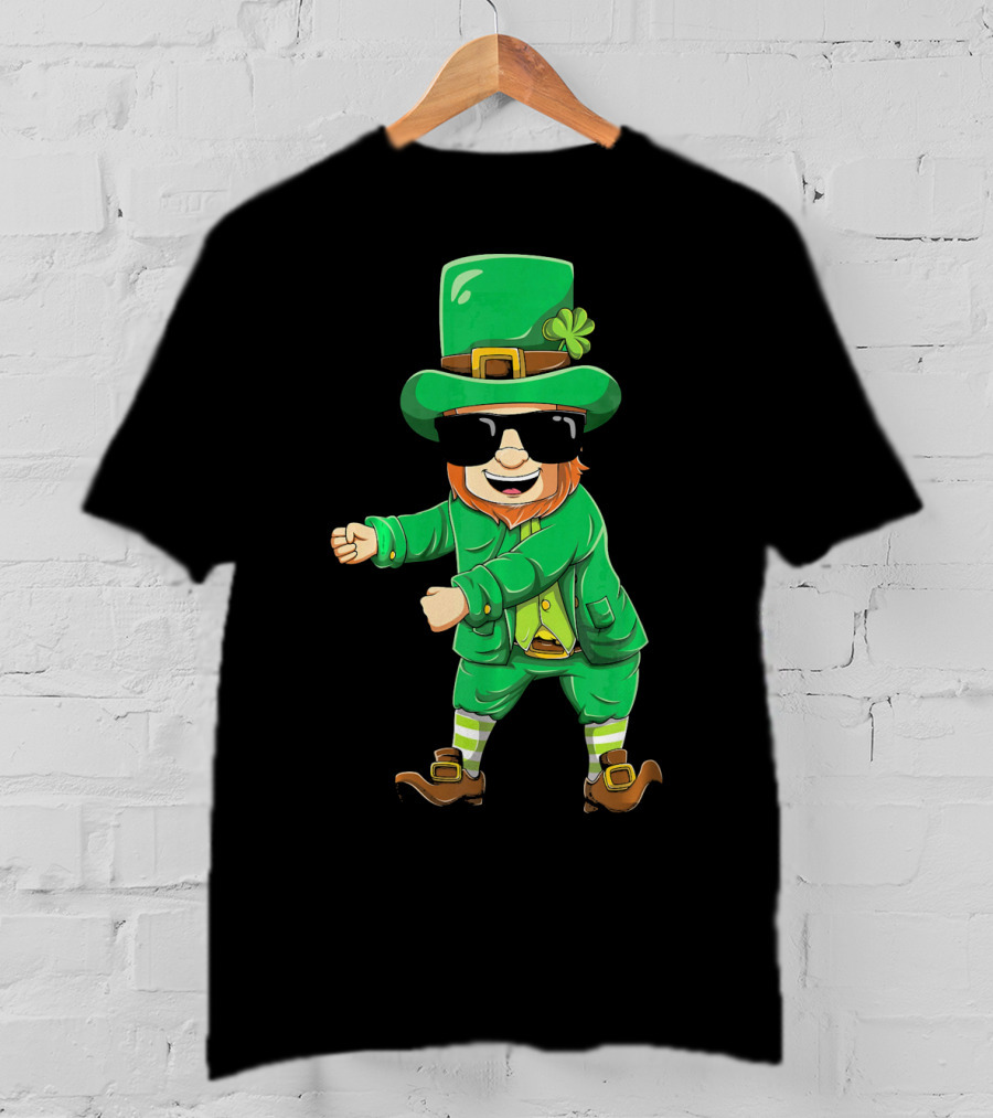 Flossing Leprechaun With Sunglasses Green Outfit And Shamrock Hat T-Shirt