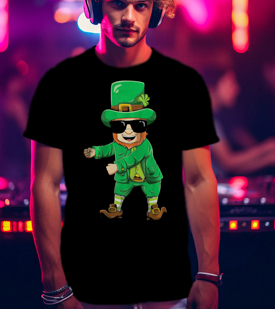 Flossing Leprechaun With Sunglasses Green Outfit And Shamrock Hat T-Shirt