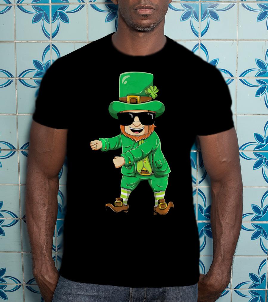 Flossing Leprechaun With Sunglasses Green Outfit And Shamrock Hat T-Shirt