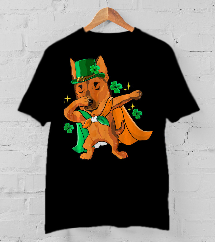 German Shepherd Leprechaun Dabbing With Shamrocks And Green Hat T-Shirt