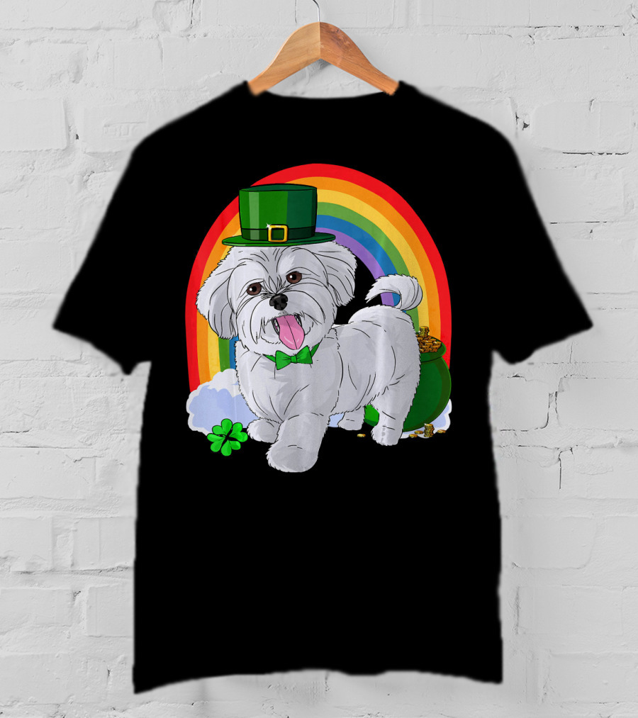 Maltese Leprechaun St Patrick's Day Rainbow Shamrock T-Shirt