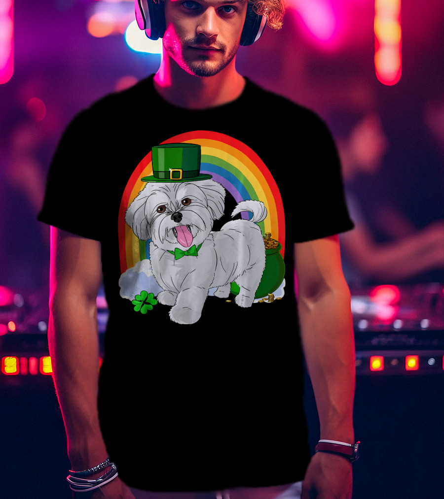 Maltese Leprechaun St Patrick's Day Rainbow Shamrock T-Shirt
