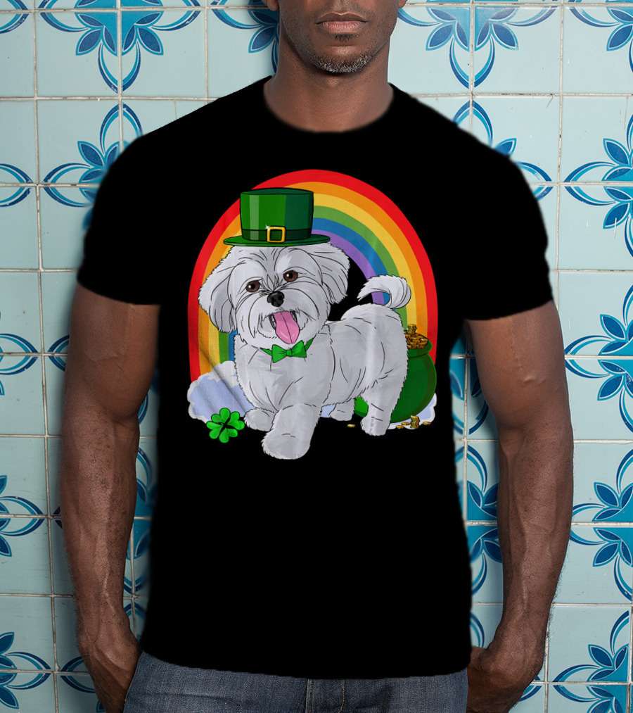Maltese Leprechaun St Patrick's Day Rainbow Shamrock T-Shirt