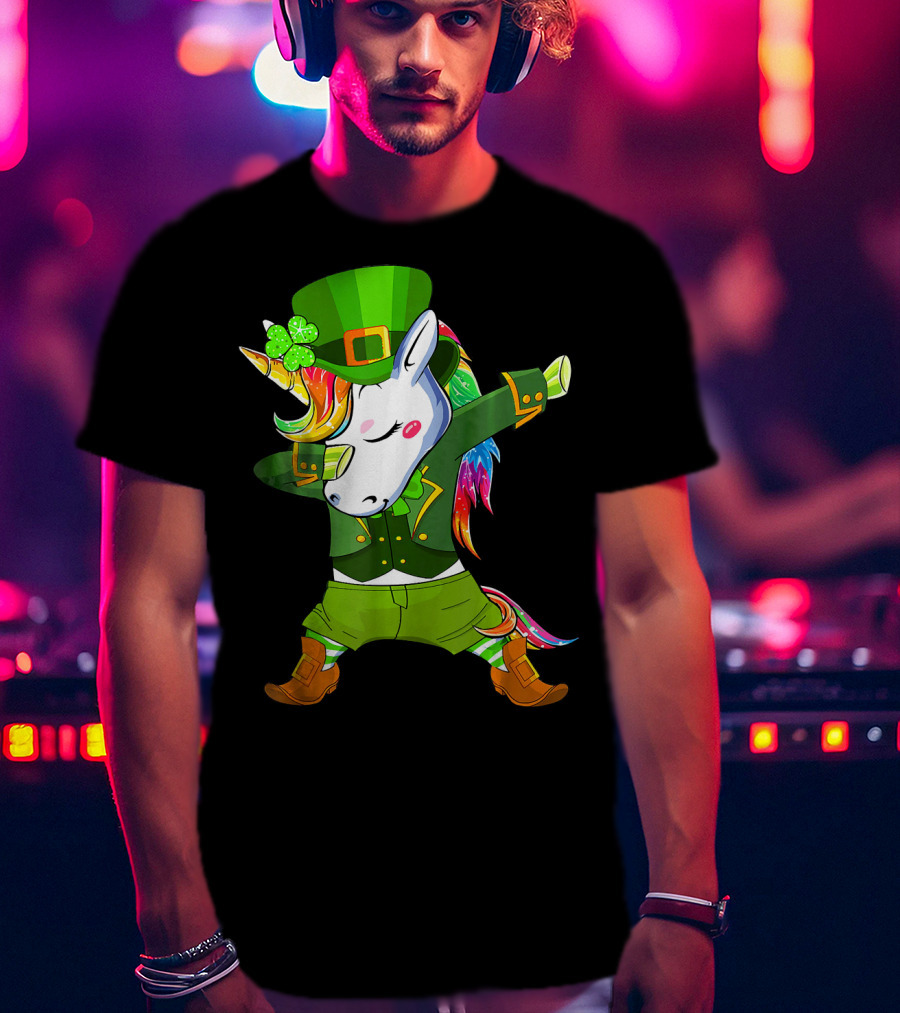 Leprechaun Costume Funny Dabbing Unicorn St. Patrick's Day Rainbow Magic T-Shirt