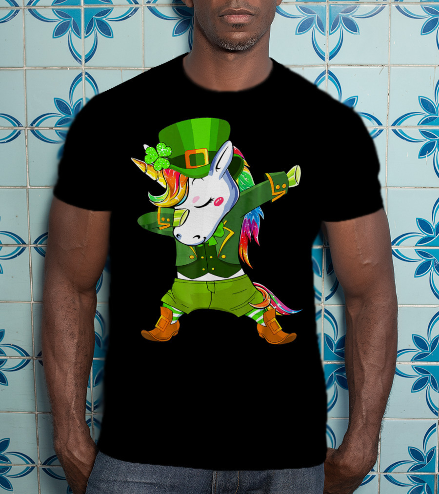 Leprechaun Costume Funny Dabbing Unicorn St. Patrick's Day Rainbow Magic T-Shirt