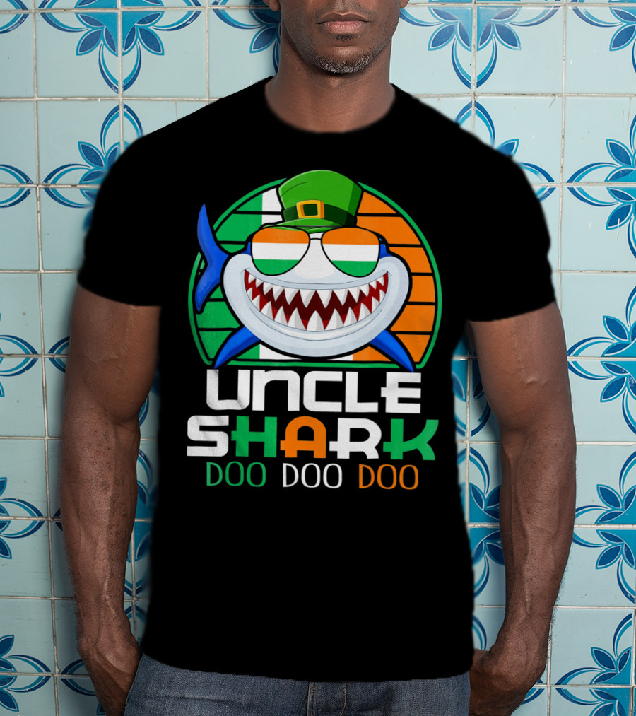 Uncle Shark Doo Doo Doo Funny St. Patrick's Day Irish Hat And Colors T-Shirt