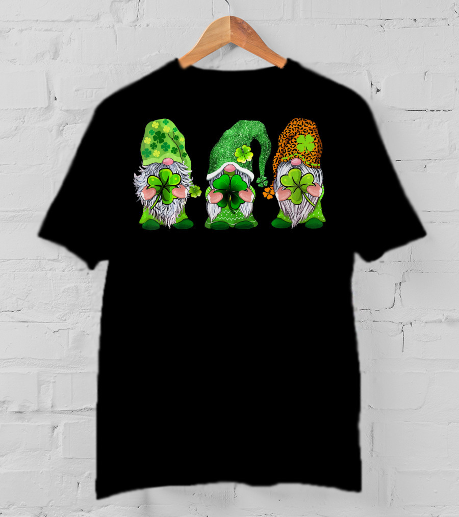 Leprechaun Irish Gnomes With Shamrocks And Clover Hats T-Shirt