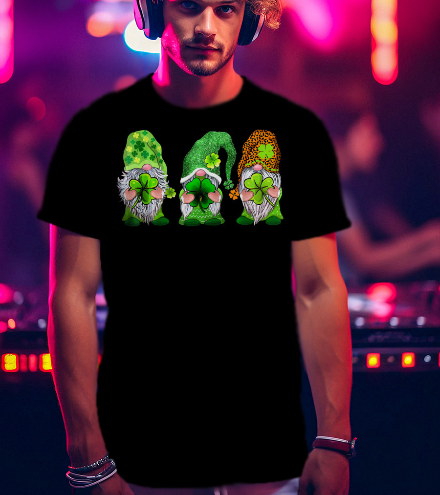 Leprechaun Irish Gnomes With Shamrocks And Clover Hats T-Shirt