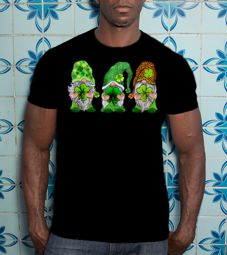 Leprechaun Irish Gnomes With Shamrocks And Clover Hats T-Shirt