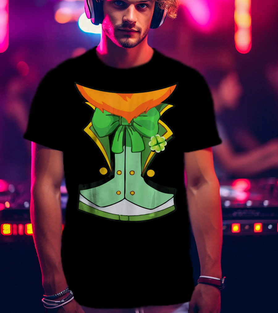 Tuxedo Leprechaun Costume With Green Bowtie And Shamrock T-Shirt