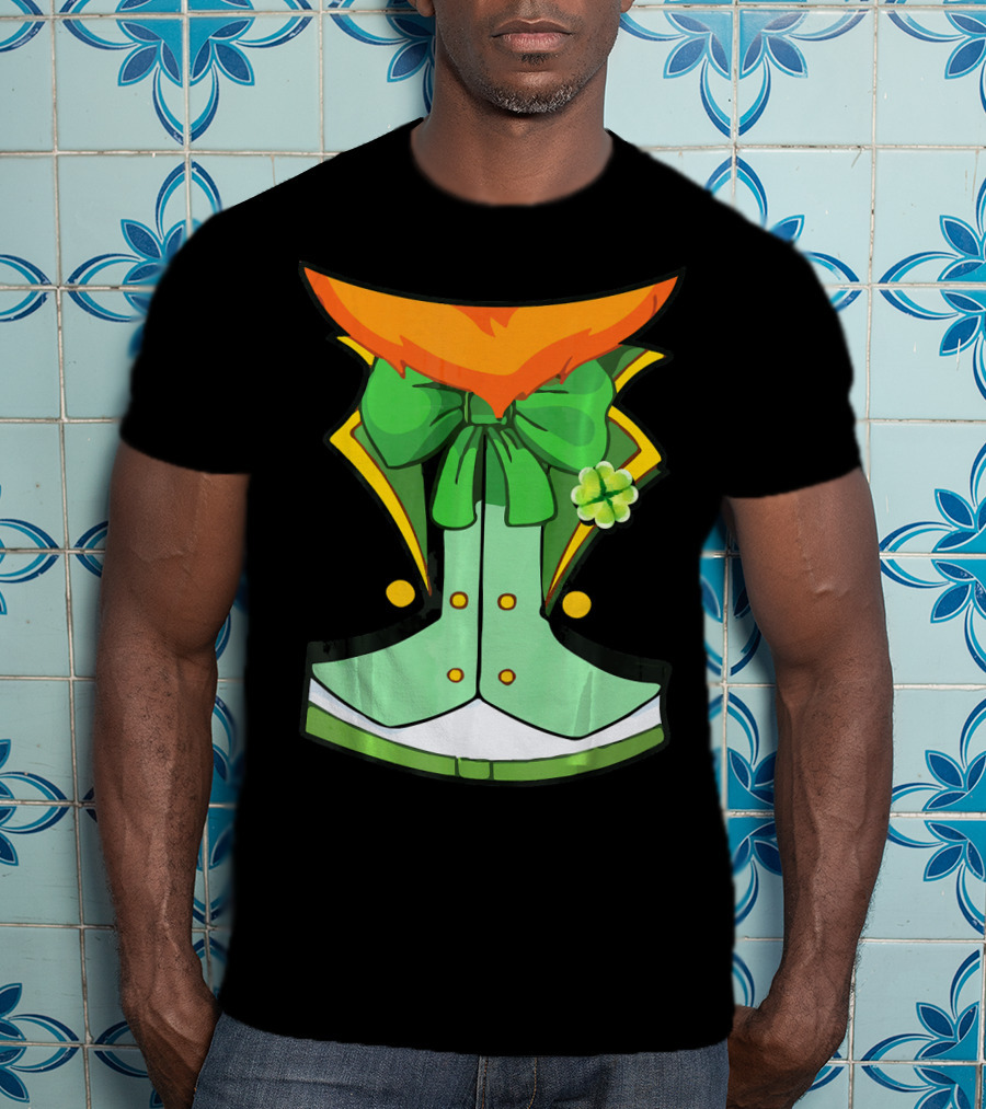 Tuxedo Leprechaun Costume With Green Bowtie And Shamrock T-Shirt