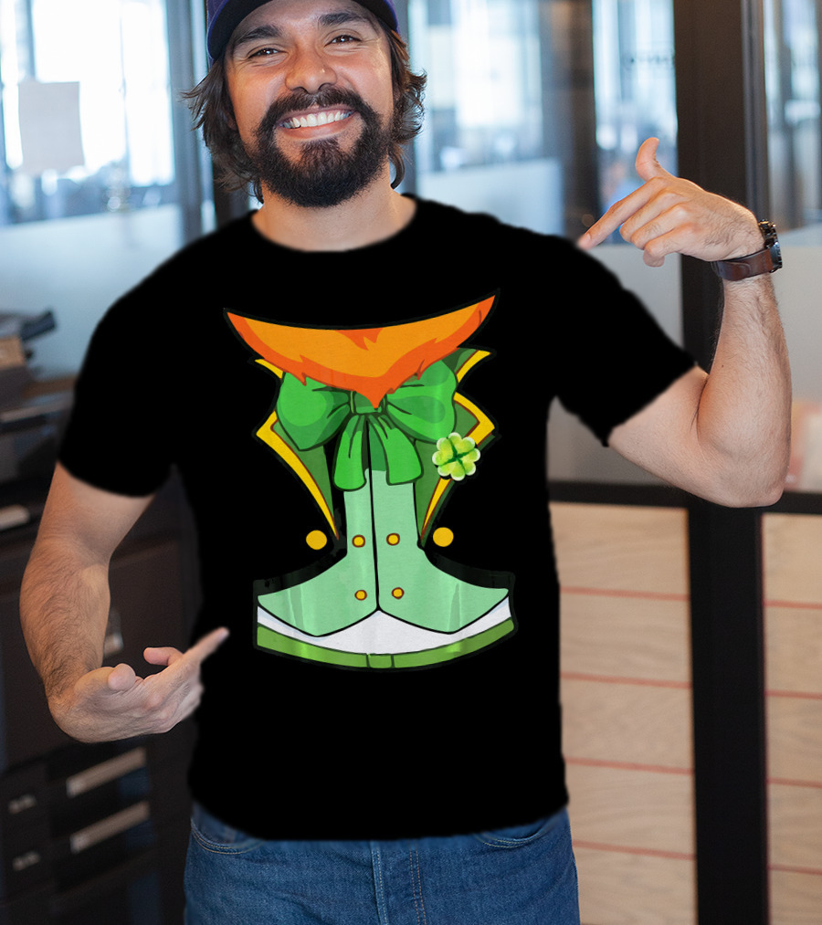 Tuxedo Leprechaun Costume With Green Bowtie And Shamrock T-Shirt