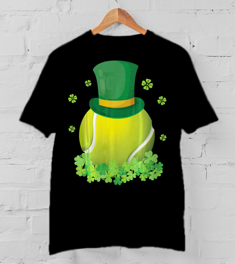Leprechaun Hat Tennis Ball Surrounded By Shamrocks T-Shirt