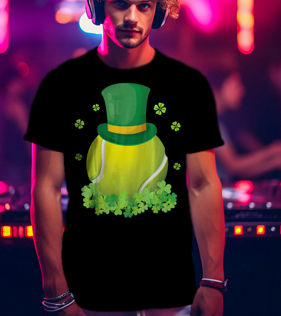Leprechaun Hat Tennis Ball Surrounded By Shamrocks T-Shirt