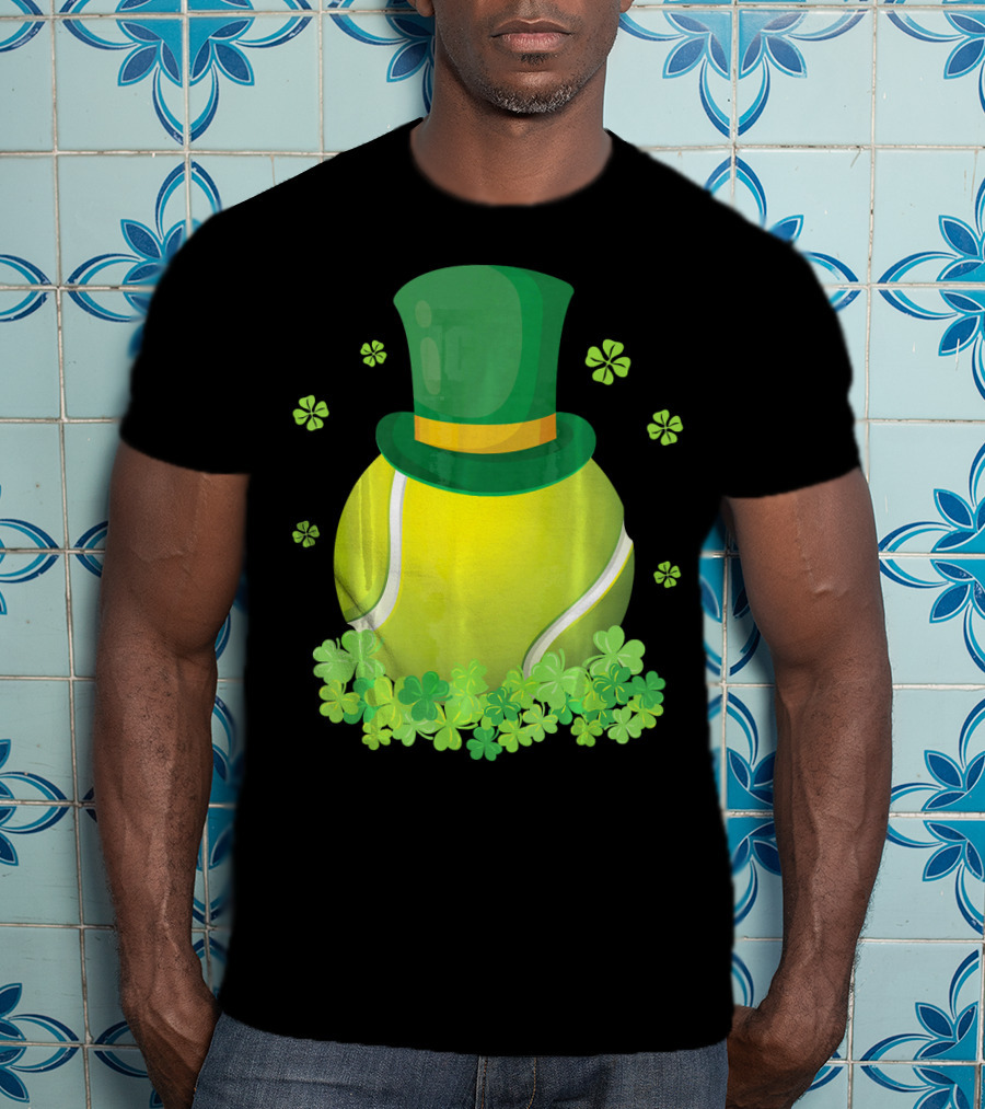 Leprechaun Hat Tennis Ball Surrounded By Shamrocks T-Shirt