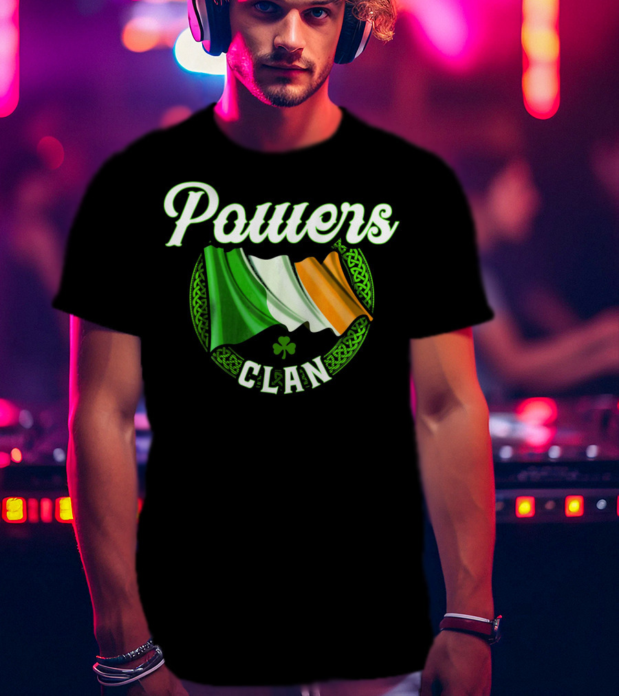 Powers Clan Irish Flag Celtic Knot Shamrock T-Shirt