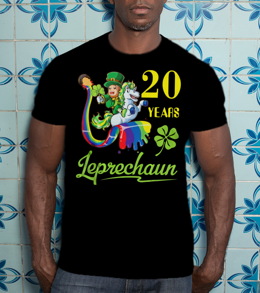 20 Years Leprechaun Riding Unicorn Rainbow Shamrock T-Shirt