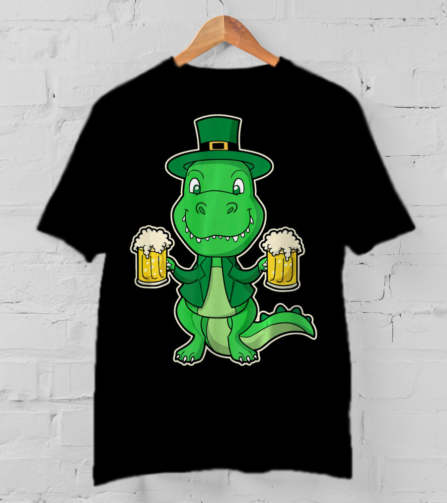 Leprechaun Dinosaur With Beers St. Patrick's Day T-Shirt