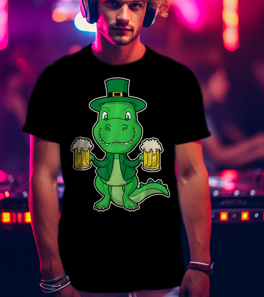 Leprechaun Dinosaur With Beers St. Patrick's Day T-Shirt