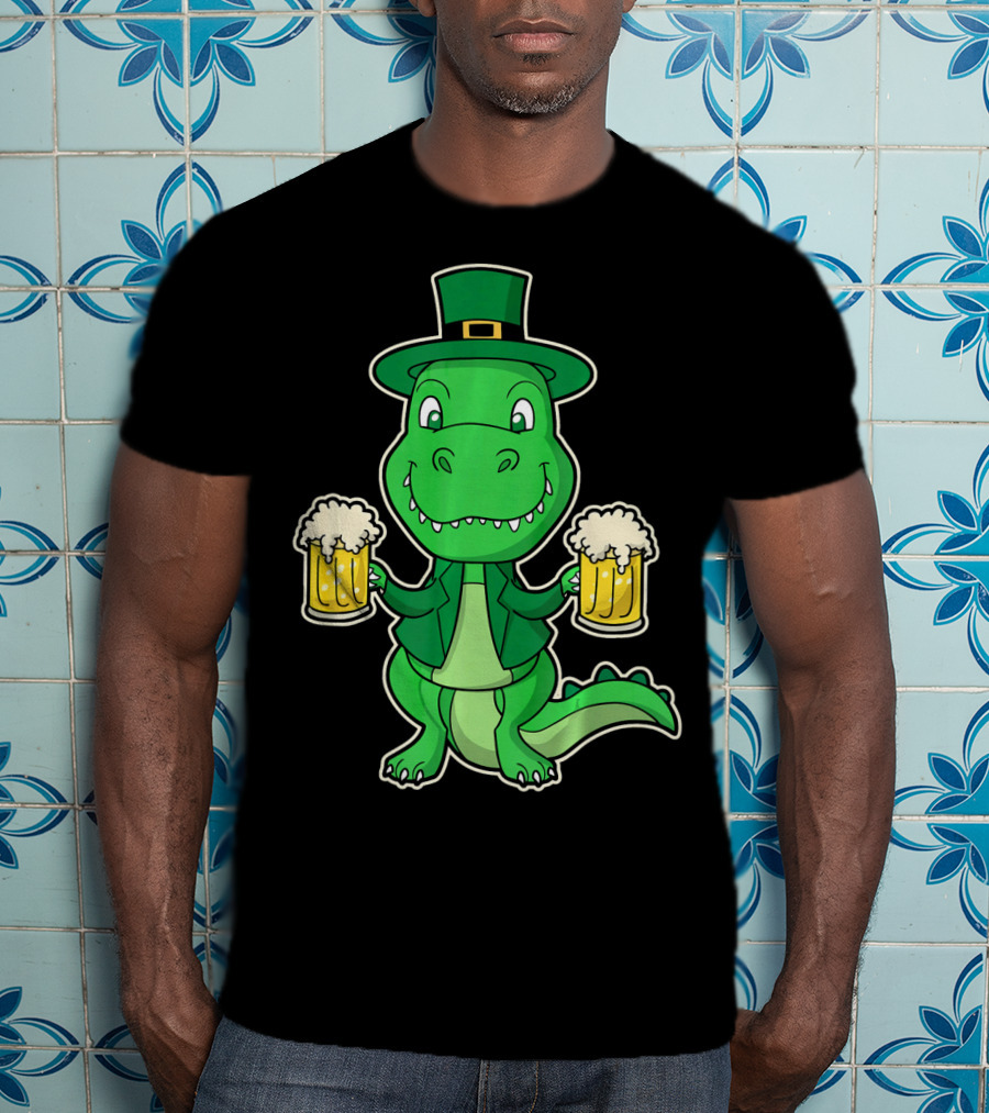 Leprechaun Dinosaur With Beers St. Patrick's Day T-Shirt