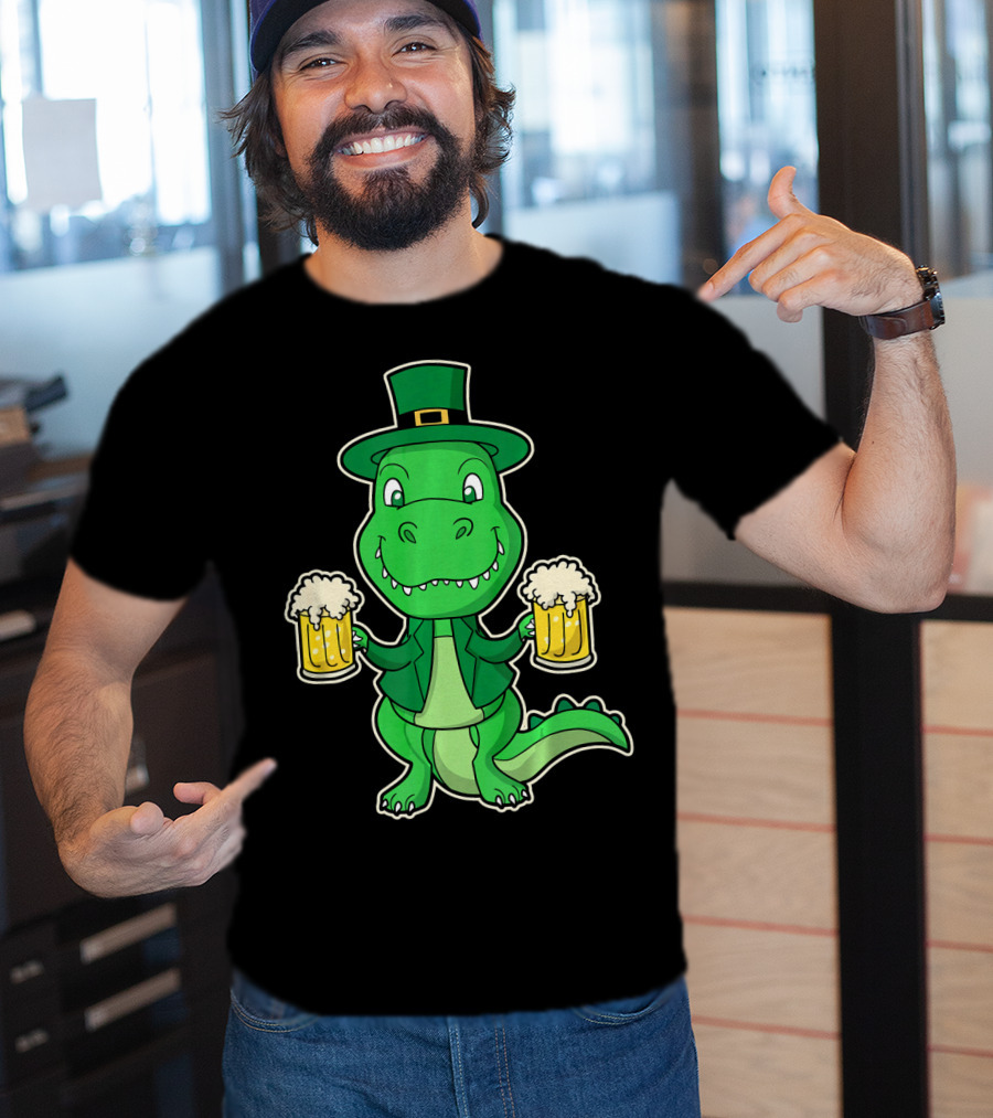 Leprechaun Dinosaur With Beers St. Patrick's Day T-Shirt