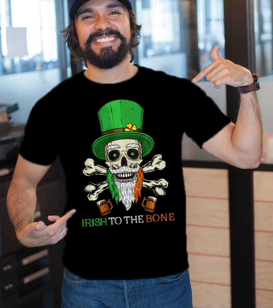 Irish To The Bone Skull With Leprechaun Hat And Bones T-Shirt