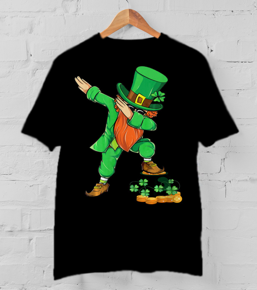 Leprechaun Dabbing With Shamrocks And Gold Coins T-Shirt