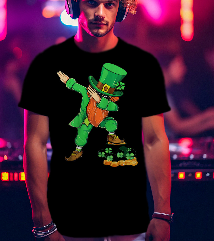Leprechaun Dabbing With Shamrocks And Gold Coins T-Shirt
