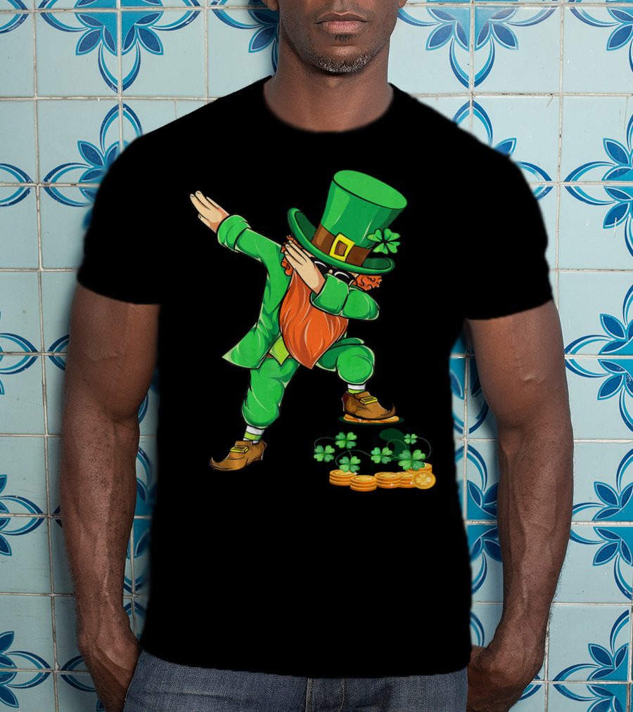 Leprechaun Dabbing With Shamrocks And Gold Coins T-Shirt
