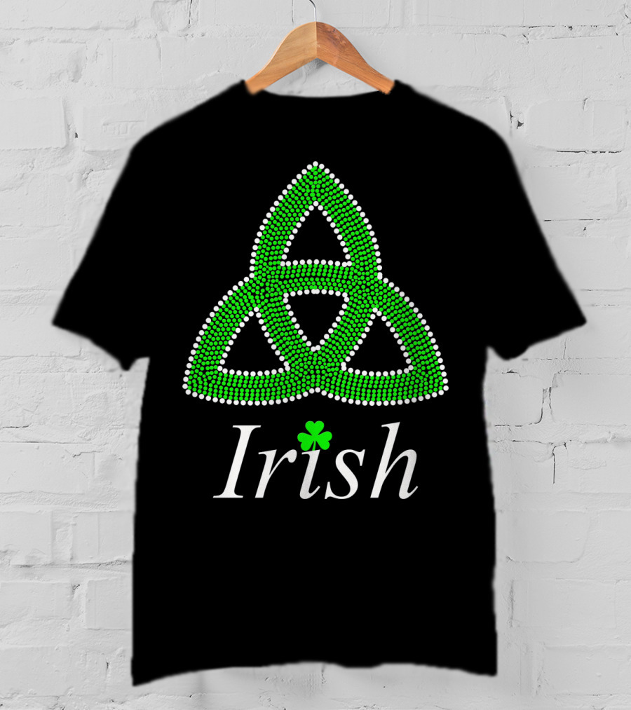 Irish Celtic Knot Trinity Rhinestone Shamrock T-Shirt