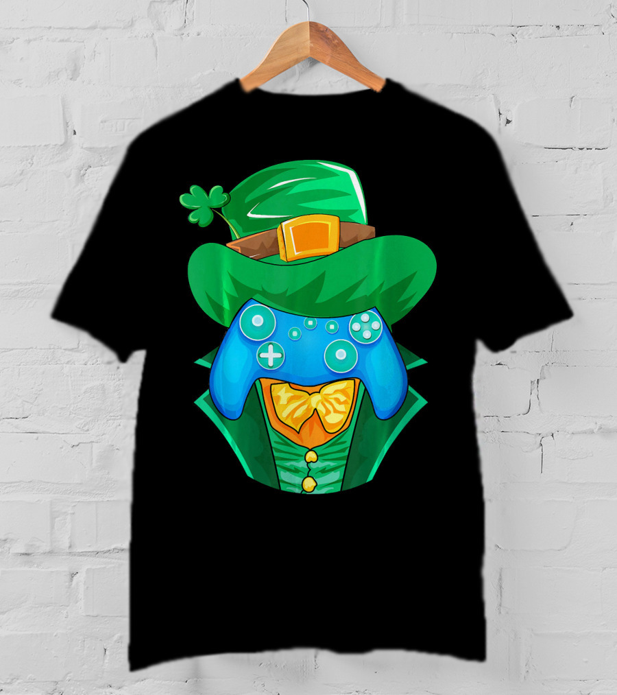 Leprechaun Gamer Controller St Patrick's Day Shamrock Hat Bowtie T-Shirt