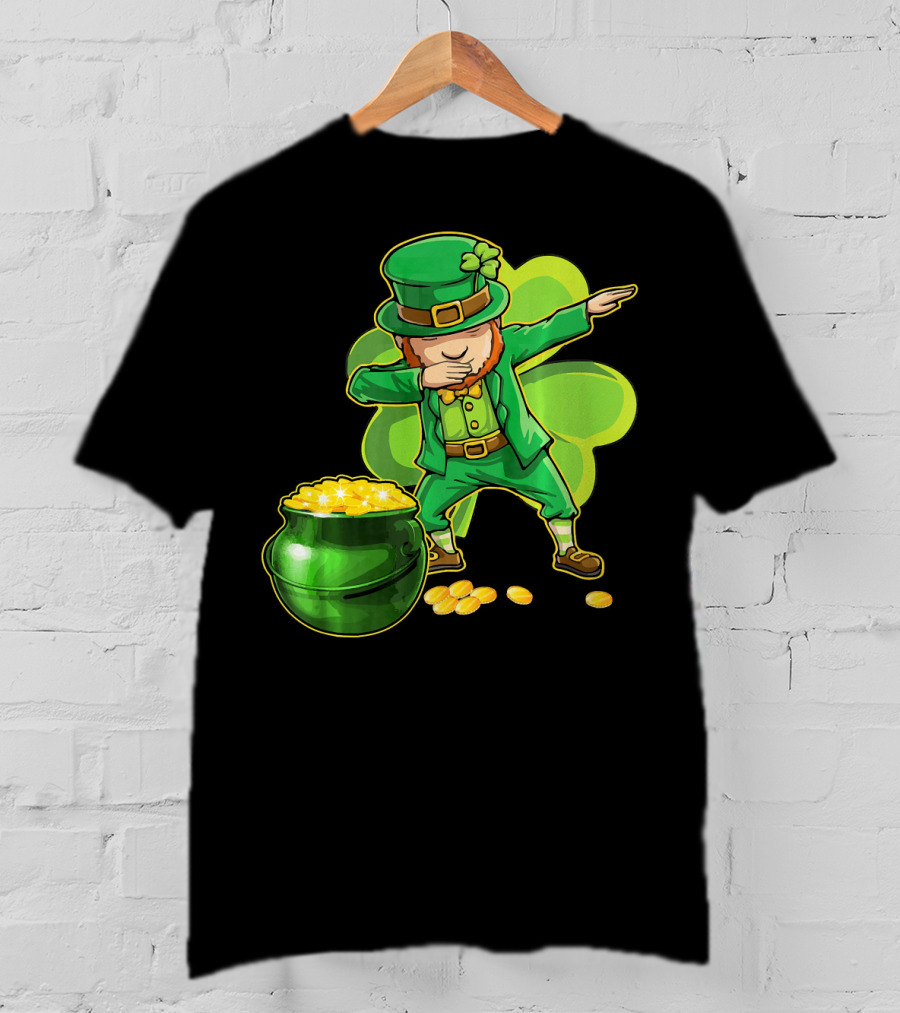 Dabbing Leprechaun Pot Of Gold Shamrock Dance T-Shirt