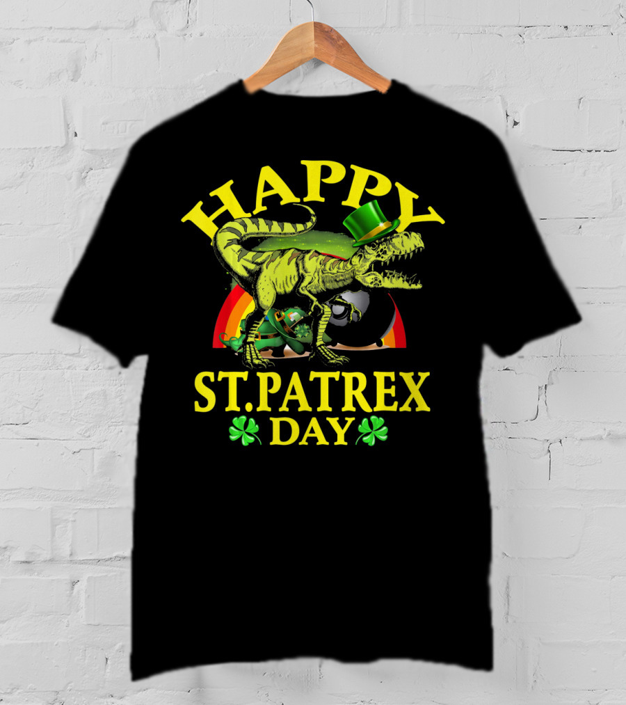 Happy St Patrex Day Dinosaur Shamrock Leprechaun Hat T-Shirt