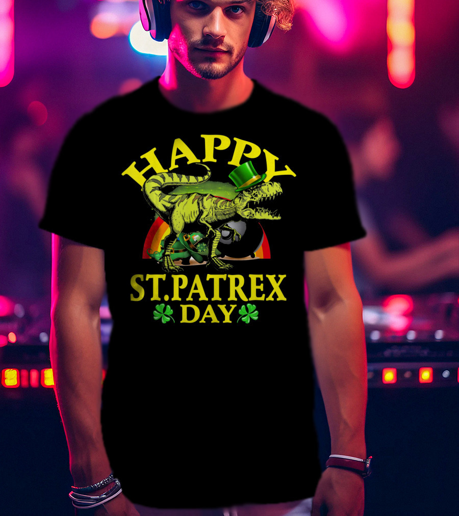 Happy St Patrex Day Dinosaur Shamrock Leprechaun Hat T-Shirt