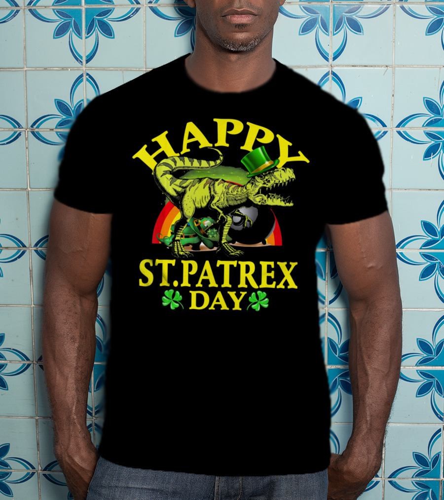Happy St Patrex Day Dinosaur Shamrock Leprechaun Hat T-Shirt