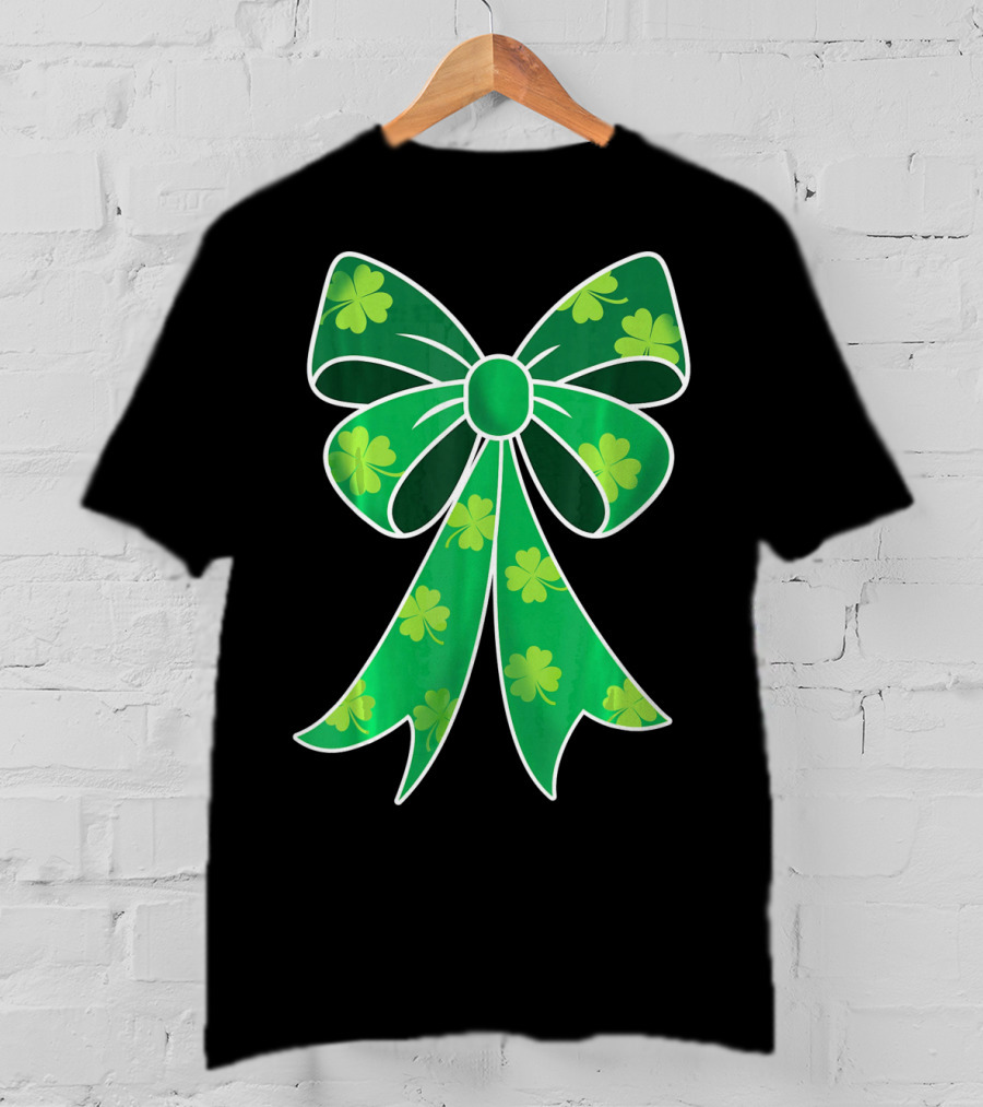 Cute Girls Irish Shamrock Bow T-Shirt