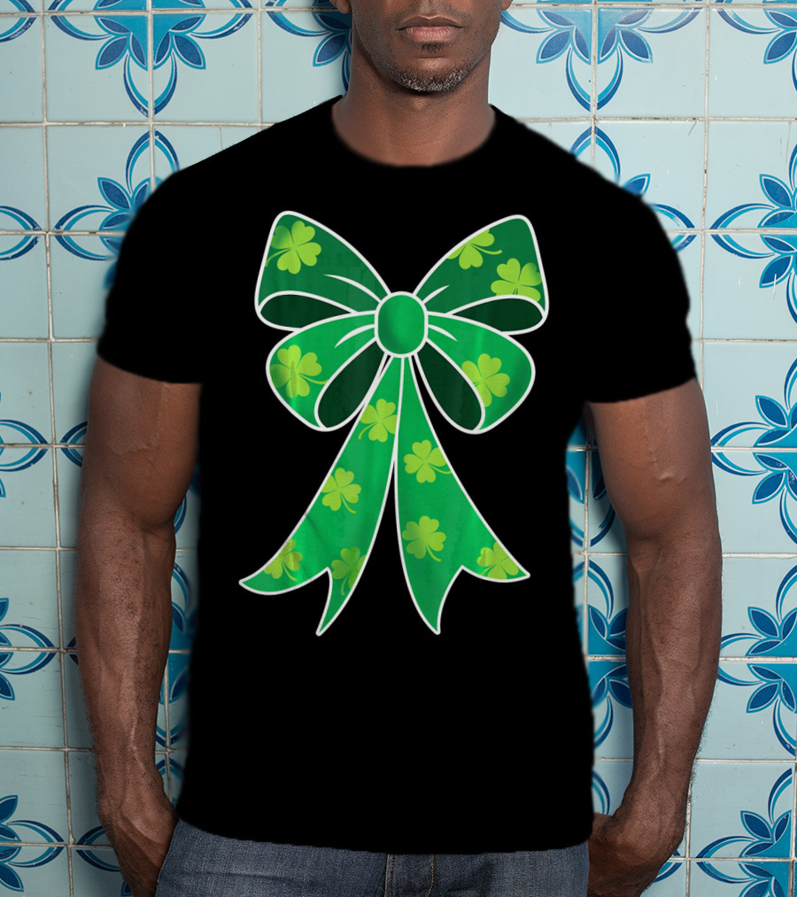 Cute Girls Irish Shamrock Bow T-Shirt