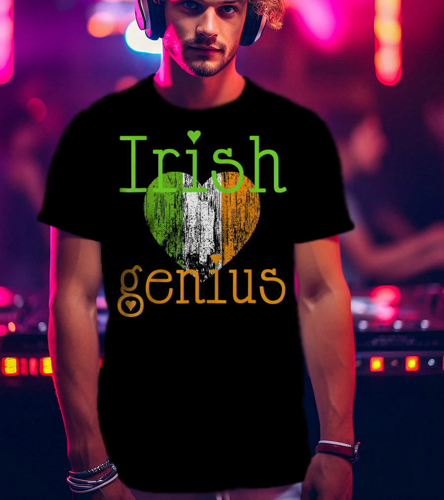 Irish Genius Heart With Irish Flag Colors T-Shirt