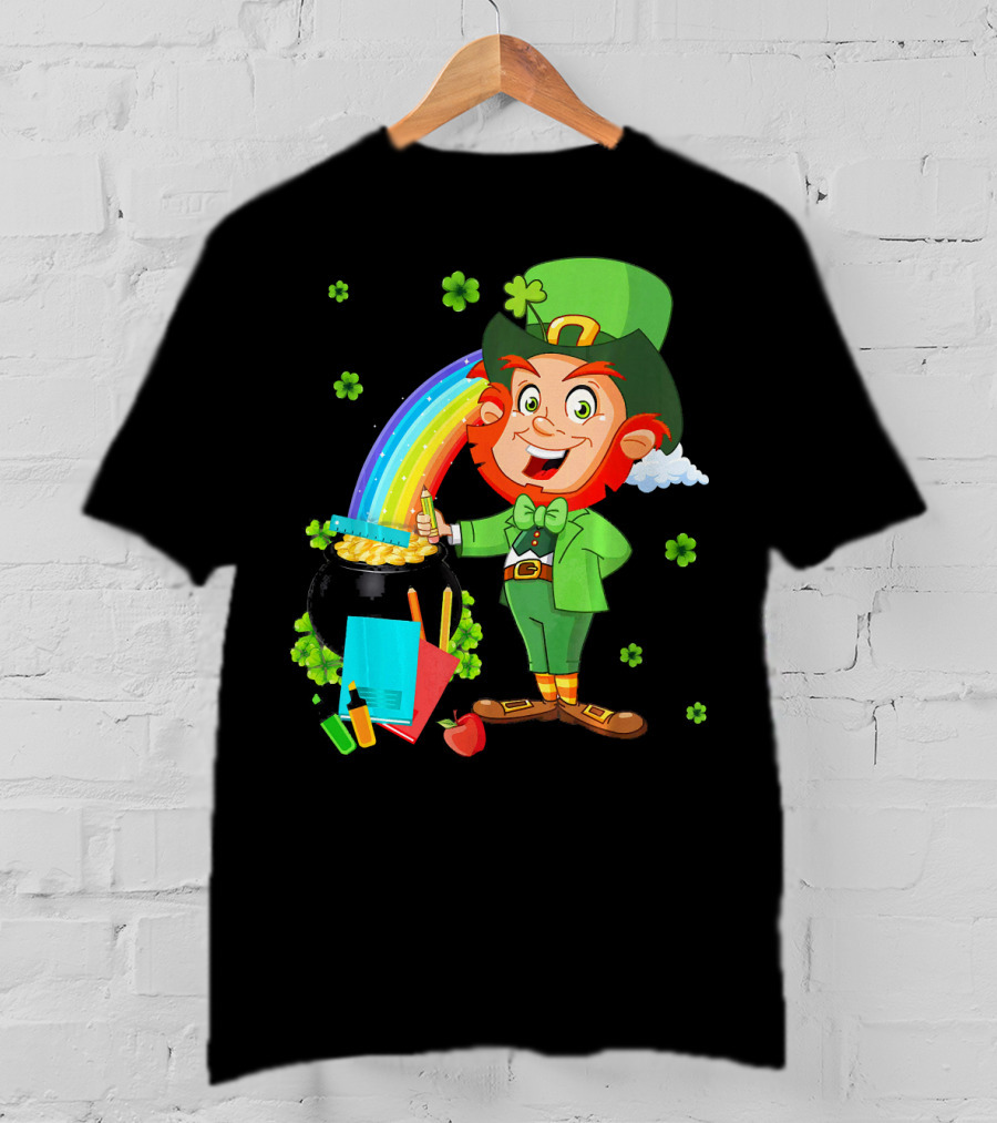 Leprechaun Teacher With Pot Of Gold And Rainbow T-Shirt